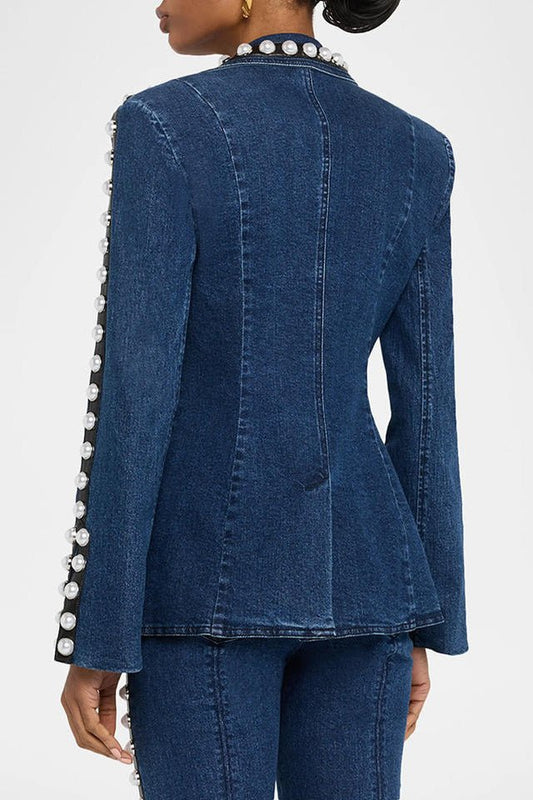 Pearl Studded Denim Suit SetDenim Two Piece SetBlueS(2)Luxe Lane