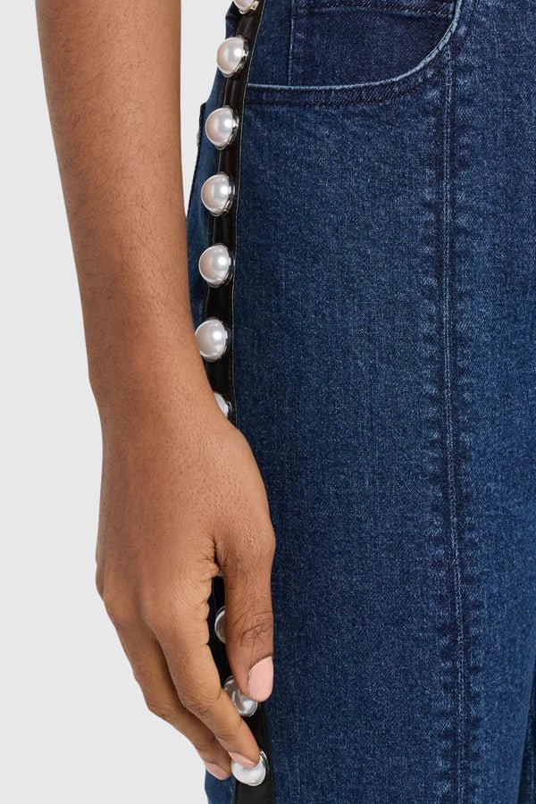Pearl Studded Denim Suit SetDenim Two Piece SetBlueS(2)Luxe Lane