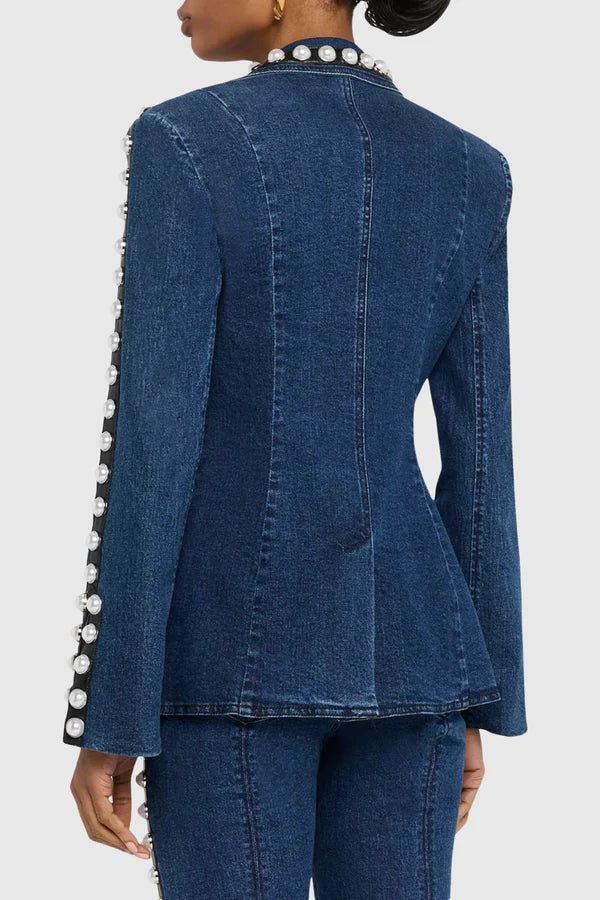 Pearl Studded Denim Suit SetDenim Two Piece SetBlueS(2)Luxe Lane