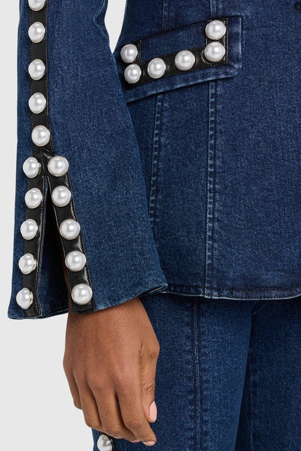 Pearl Studded Denim Suit SetDenim Two Piece SetBlueS(2)Luxe Lane