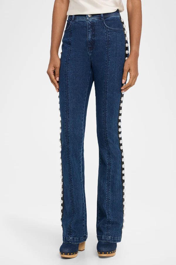 Pearl Studded Denim Suit SetDenim Two Piece SetBlueS(2)Luxe Lane