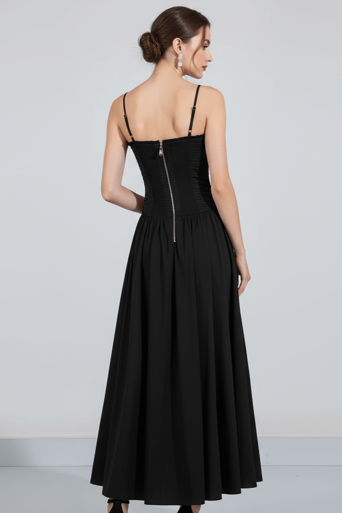 Pleated Corset Maxi Gown by Luxe Lane | from Luxe Lane | SKU:  | Barcode:  | Options: Black S | Pleated Corset Maxi Gown