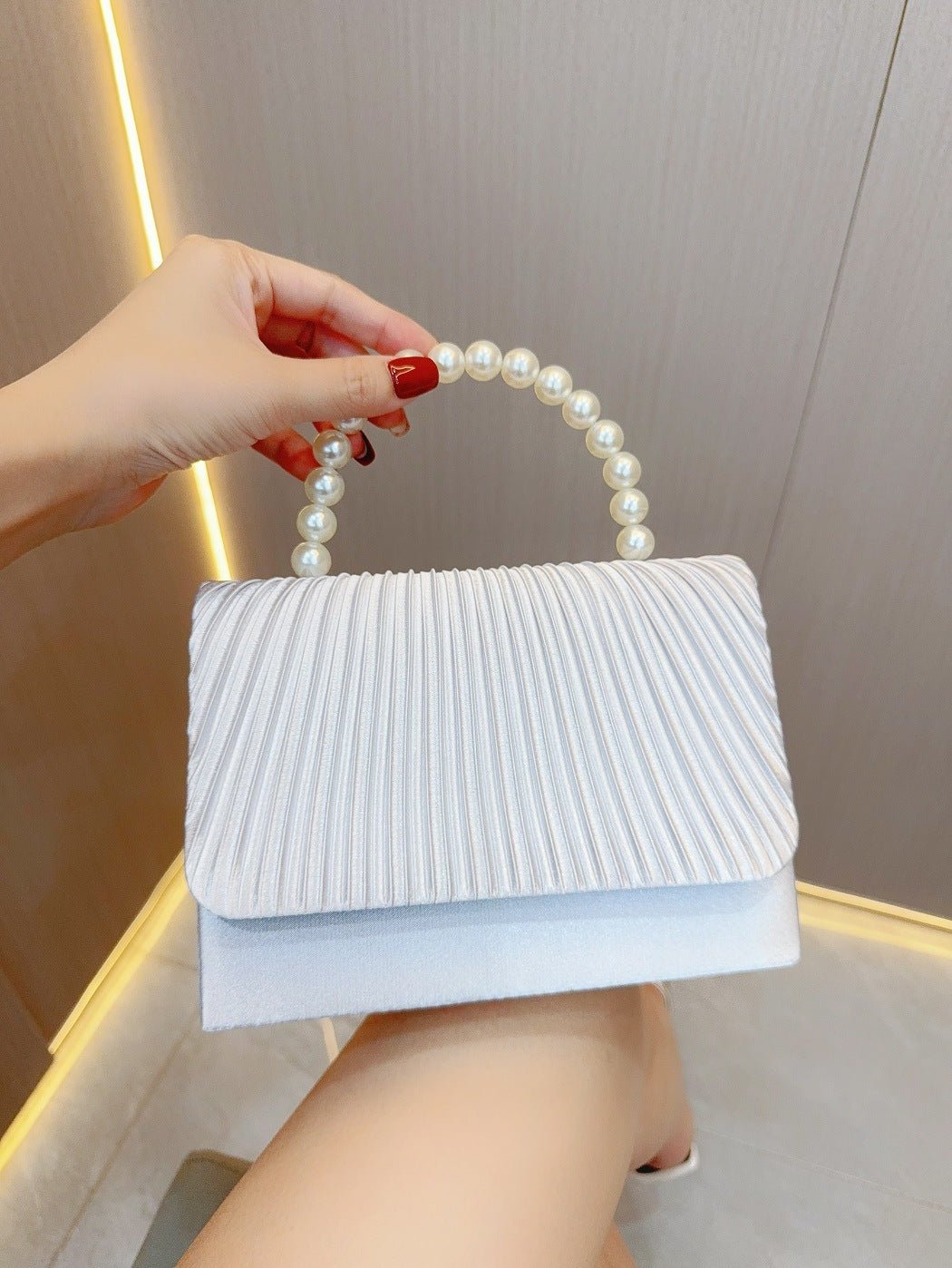 Pleated Evening Clutch Bag by CJ | 0 from Luxe Lane | SKU: CJYD203479902BY | Barcode:  | Options: Silver | Pleated Evening Clutch Bag
