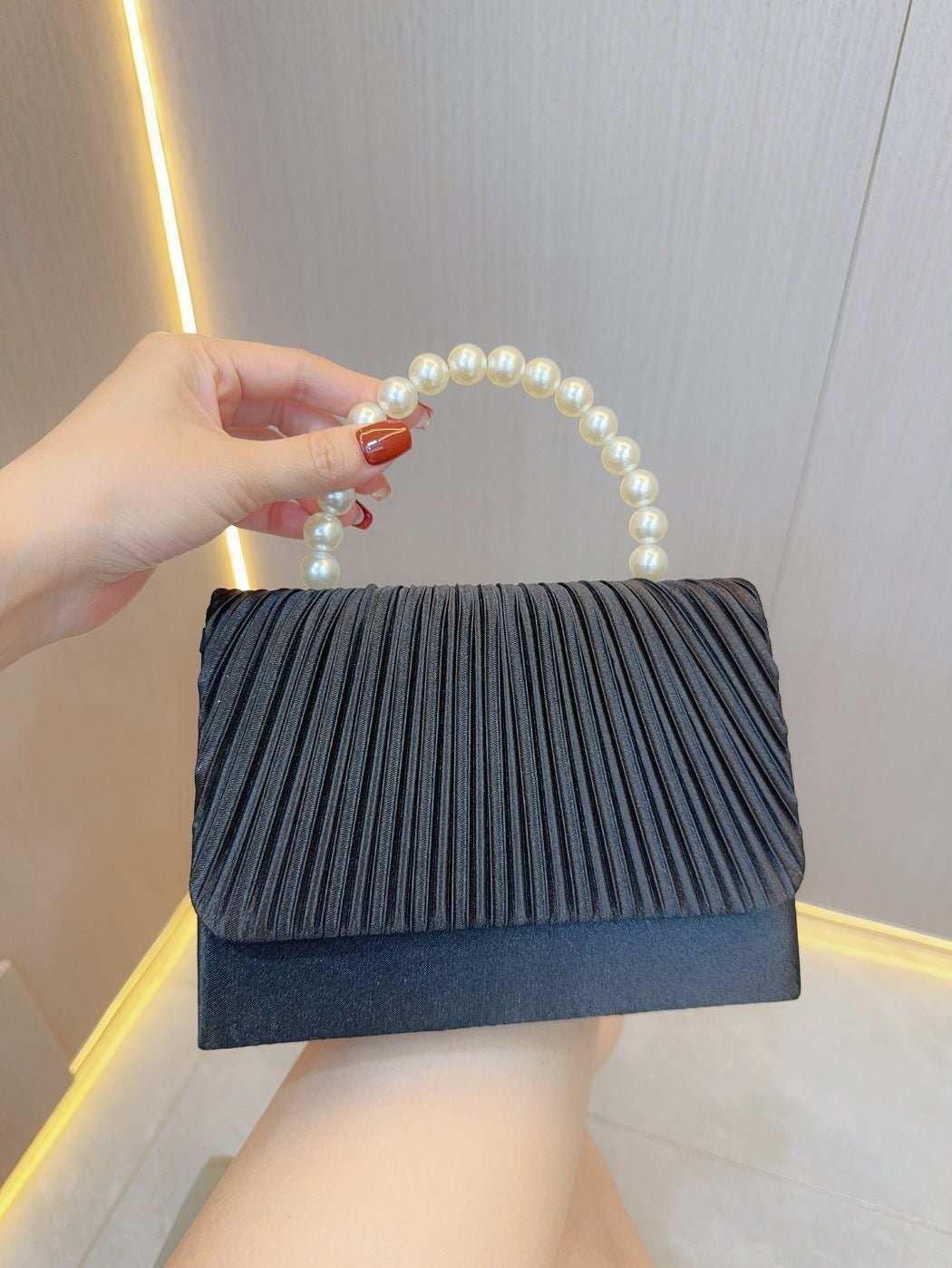 Pleated Evening Clutch Bag by CJ | 0 from Luxe Lane | SKU: CJYD203479903CX | Barcode:  | Options: Black | Pleated Evening Clutch Bag