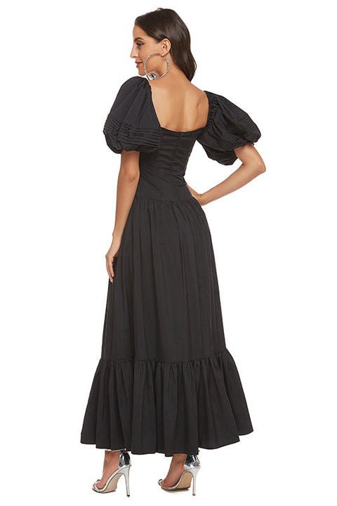 Puff Sleeve A - Line Maxi Casual Dress by Shine | Maxi Casual Dress from Luxe Lane | SKU: -1 | Barcode:  | Options: Black S(2) | Summer Lady Stylish Cotton Puff Hubble - bubble Sleeve A - line Black Maxi Casual Dress