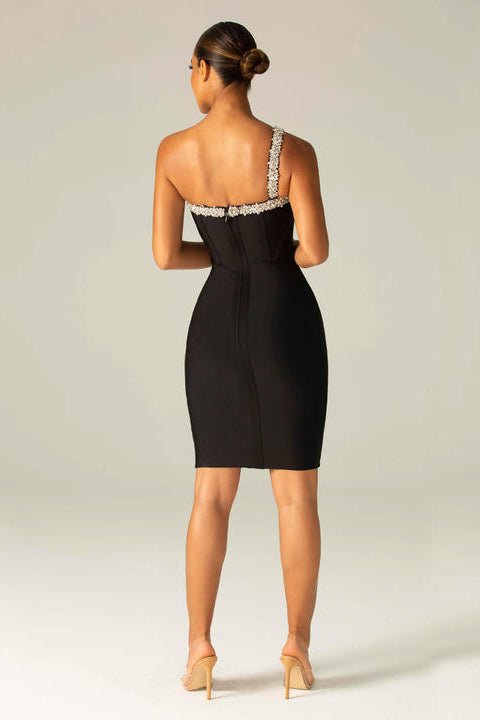 Radiance One - Shoulder Diamond Dress by Luxe Lane | from Luxe Lane | SKU:  | Barcode:  | Options: Black XS | Spring Women Clothing Sexy One Shoulder Diamond Dresses Fashion Quality Evening Dress