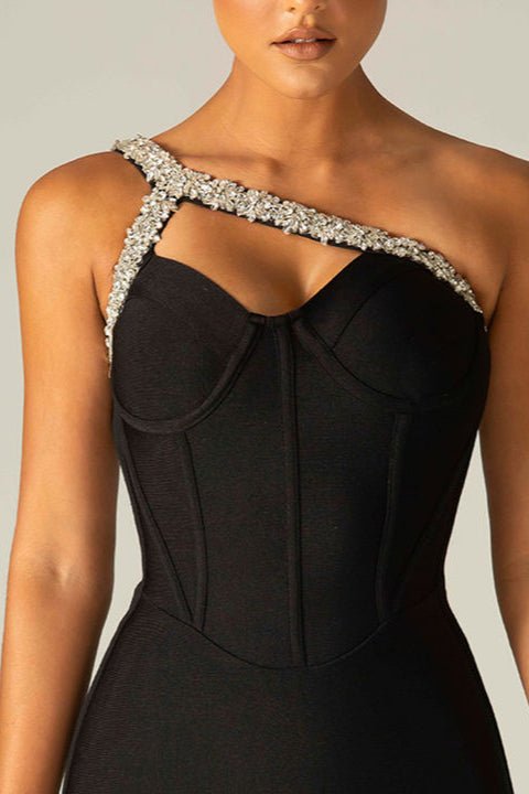 Radiance One - Shoulder Diamond Dress by Luxe Lane | from Luxe Lane | SKU:  | Barcode:  | Options: Black XS | Spring Women Clothing Sexy One Shoulder Diamond Dresses Fashion Quality Evening Dress