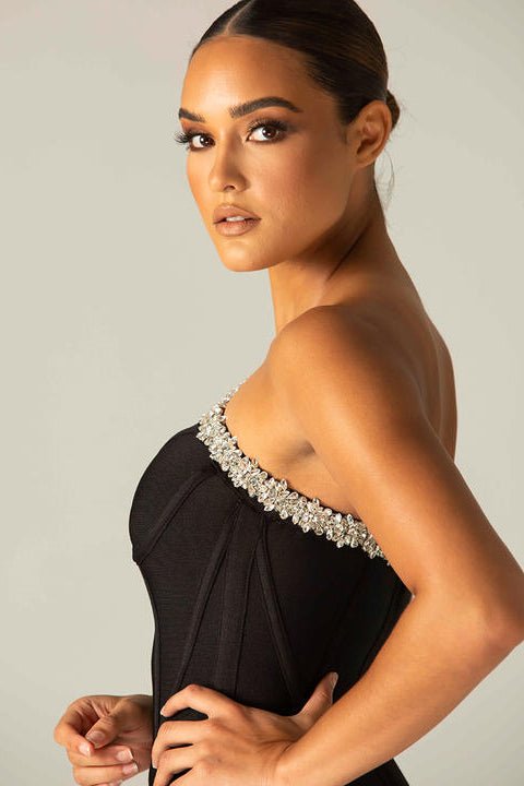 Radiance One - Shoulder Diamond Dress by Luxe Lane | from Luxe Lane | SKU:  | Barcode:  | Options: Black XS | Spring Women Clothing Sexy One Shoulder Diamond Dresses Fashion Quality Evening Dress