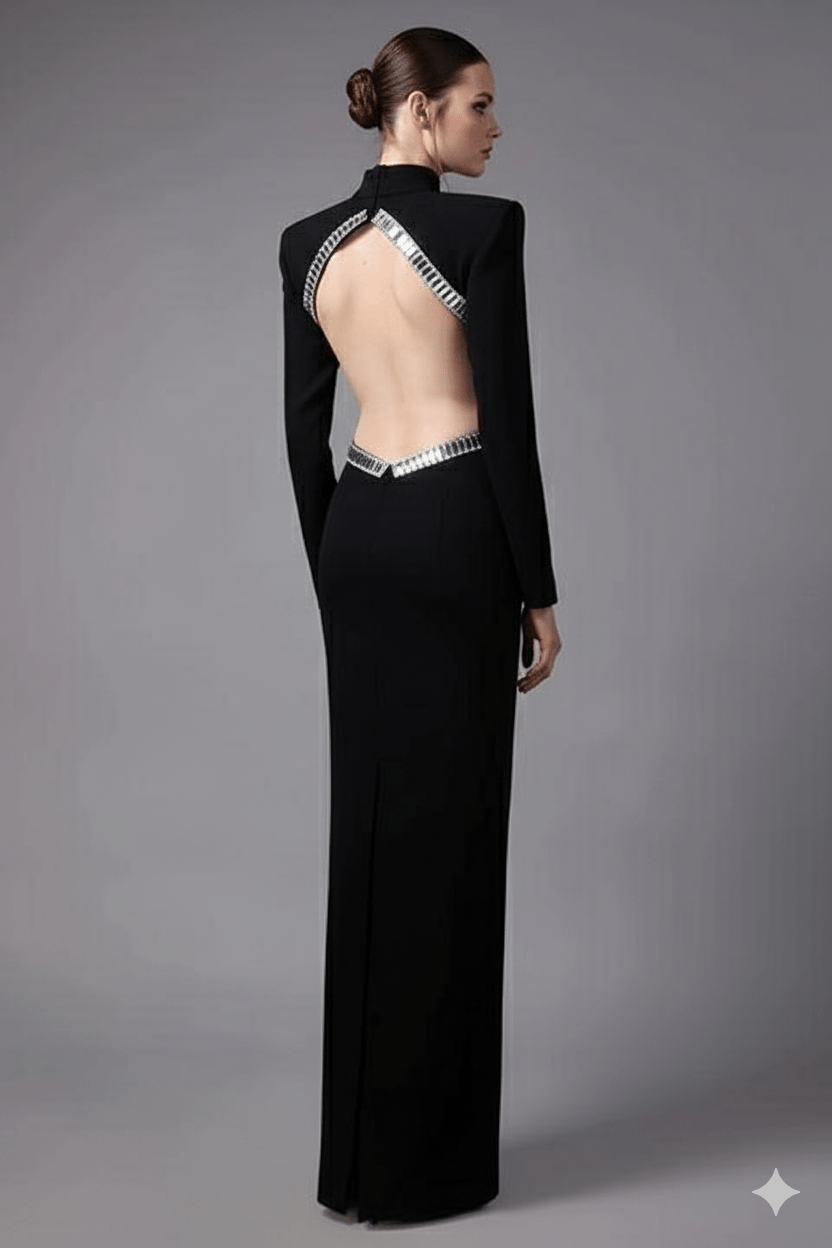 Radiant Backless Rhinestone Dress by Luxe Lane | from Luxe Lane | SKU:  | Barcode:  | Options: Black XS | Radiant Backless Rhinestone Dress