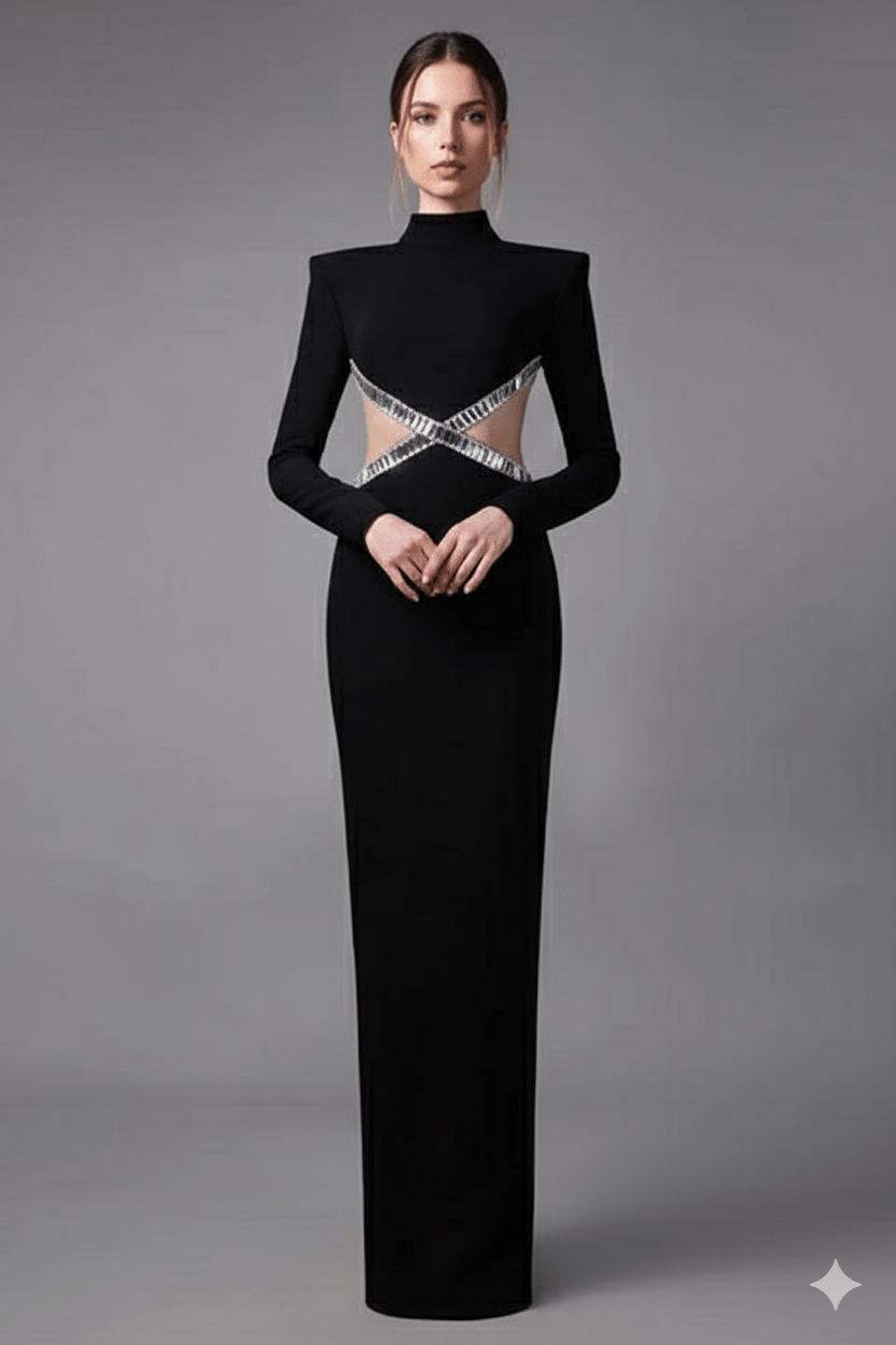 Radiant Backless Rhinestone Dress by Luxe Lane | from Luxe Lane | SKU:  | Barcode:  | Options: Black XS | Radiant Backless Rhinestone Dress