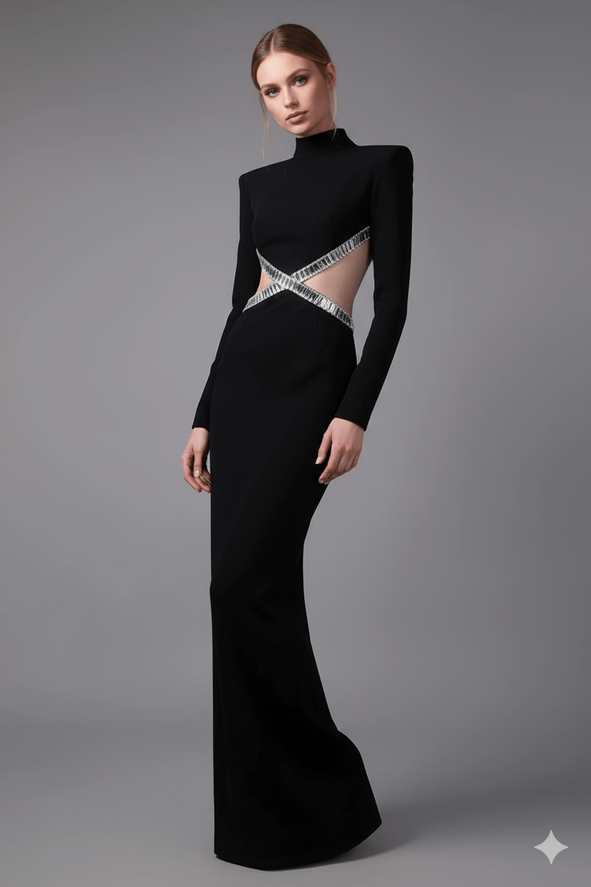 Radiant Backless Rhinestone Dress by Luxe Lane | from Luxe Lane | SKU:  | Barcode:  | Options: Black XS | Radiant Backless Rhinestone Dress