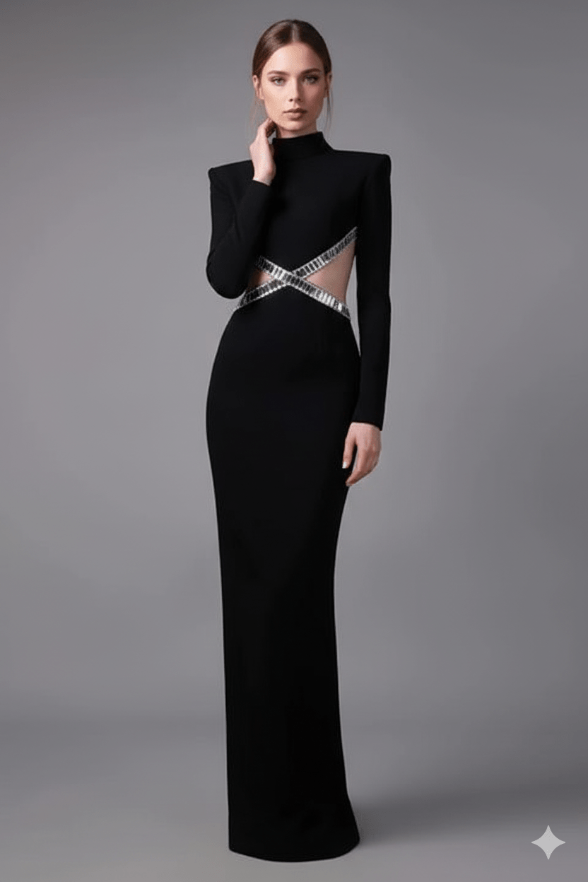 Radiant Backless Rhinestone Dress by Luxe Lane | from Luxe Lane | SKU:  | Barcode:  | Options: Black XS | Radiant Backless Rhinestone Dress