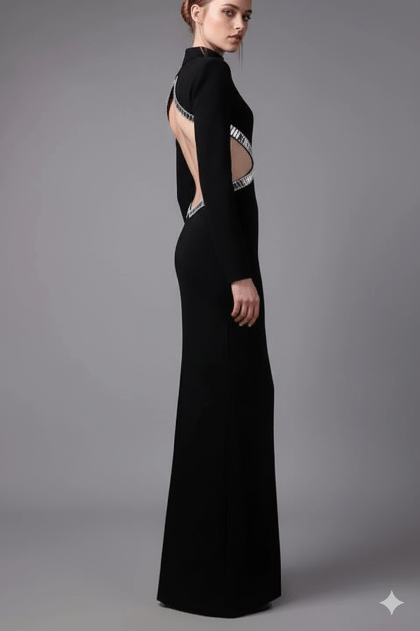 Radiant Backless Rhinestone Dress by Luxe Lane | from Luxe Lane | SKU:  | Barcode:  | Options: Black XS | Radiant Backless Rhinestone Dress