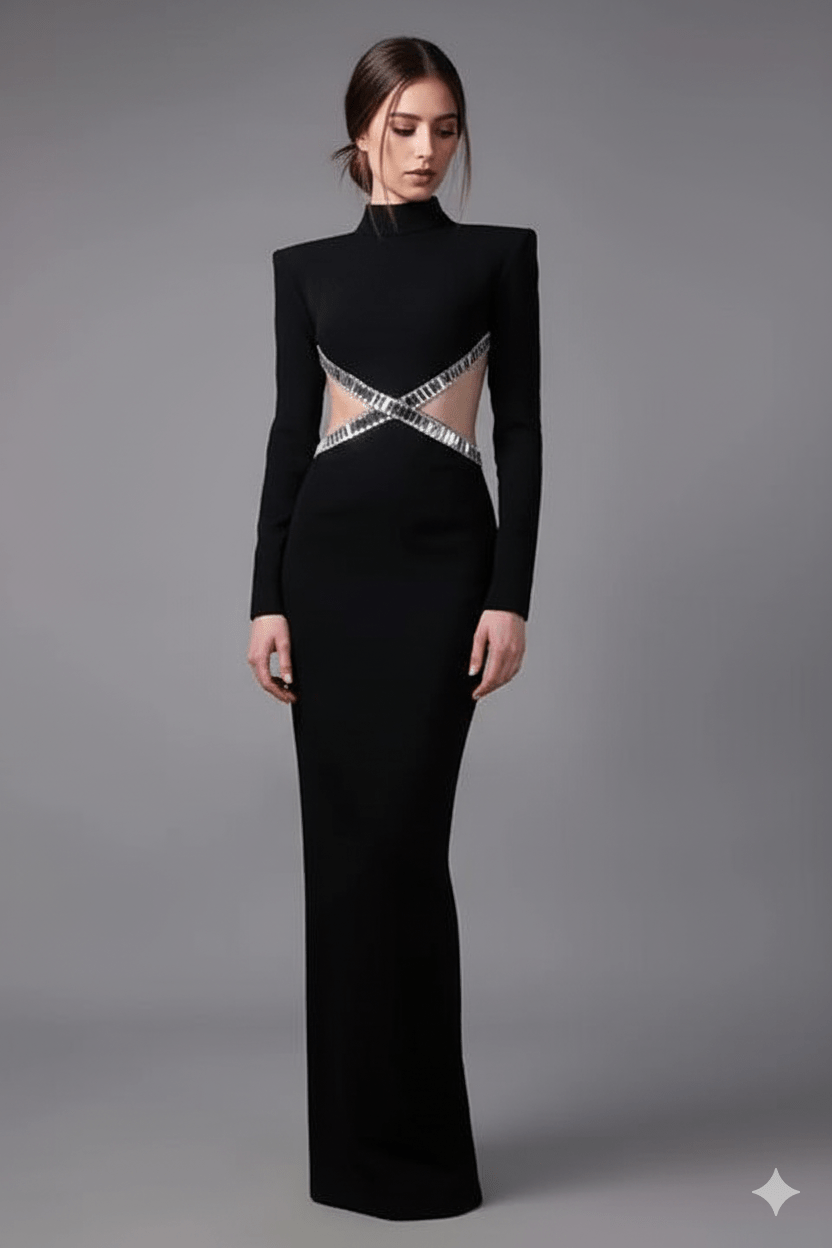 Radiant Backless Rhinestone Dress by Luxe Lane | from Luxe Lane | SKU:  | Barcode:  | Options: Black XS | Radiant Backless Rhinestone Dress