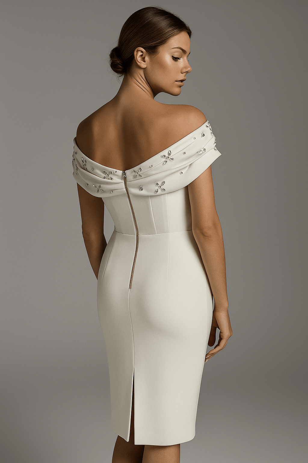 Radiant Bow Midi Dress – Off - Shoulder by Shine | heath gown from Luxe Lane | SKU:  | Barcode:  | Options: Black S | Radiant Bow Midi Dress – Off - Shoulder