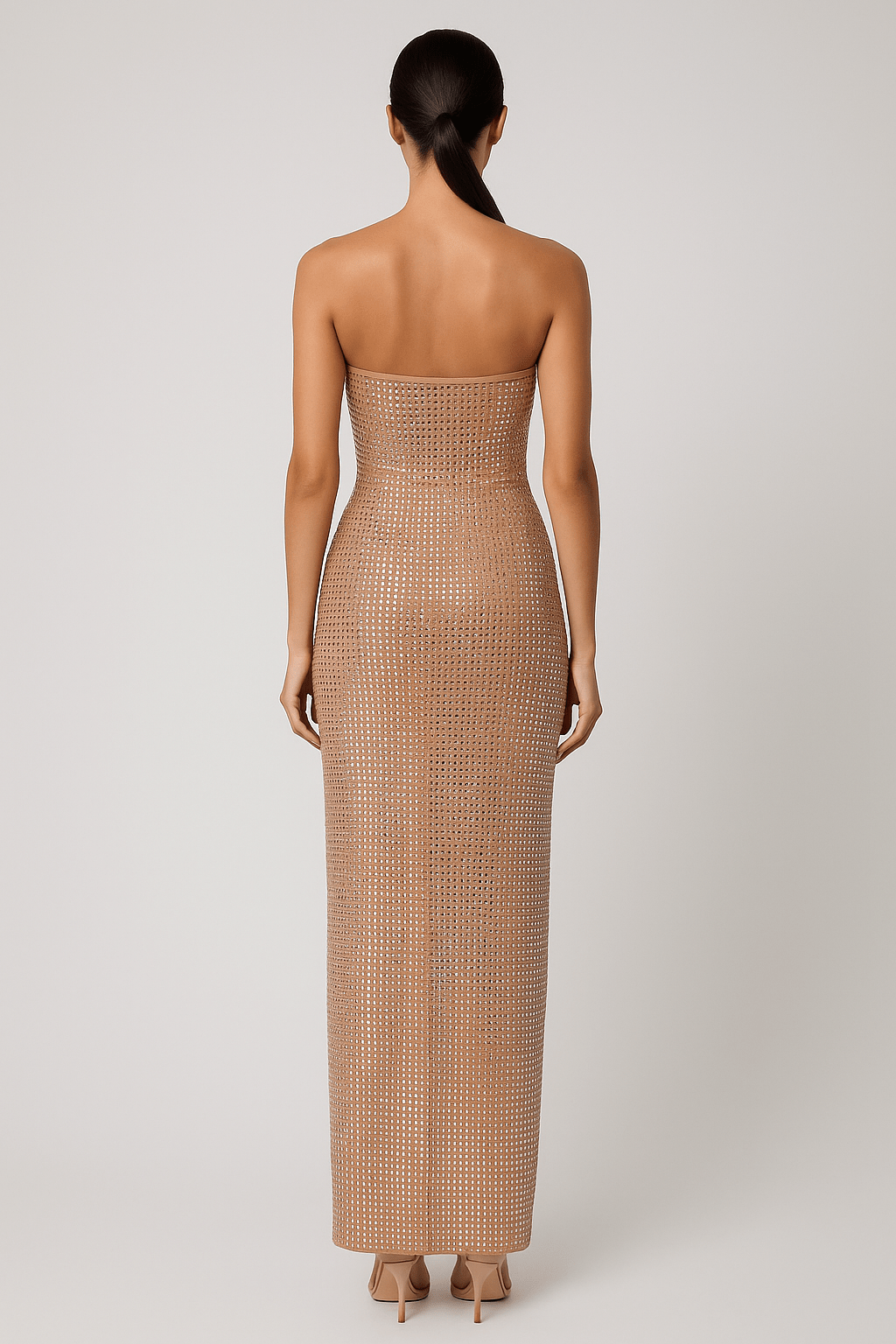 Radiant Rhinestone Maxi Gown by Luxe Lane | mermaid gown from Luxe Lane | SKU:  | Barcode:  | Options: Khaki S | Radiant Rhinestone Maxi Gown