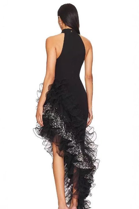 Ravena Luxe One - Shoulder Dress by Luxe Lane | heath gown from Luxe Lane | SKU:  | Barcode:  | Options: Black S | Luxury Black Evening Dresses Asymmetrical Ruffled Sequin Sleeveless Club Dress Party Maxi Outfit Robes Lgantes Pour Femmes