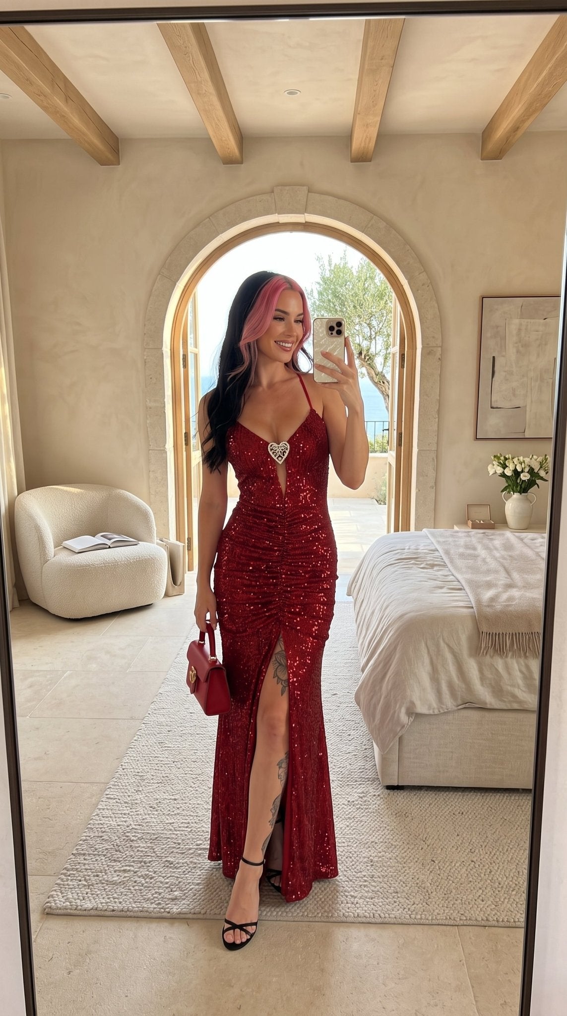 Red Sequin Slit Maxi DressEvening DressesRedS(2)redLuxe Lane