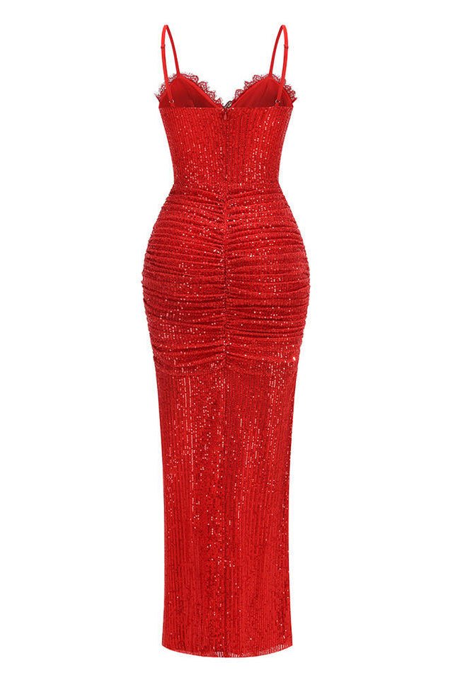 Red Sequin Slit Maxi DressEvening DressesRedS(2)redLuxe Lane