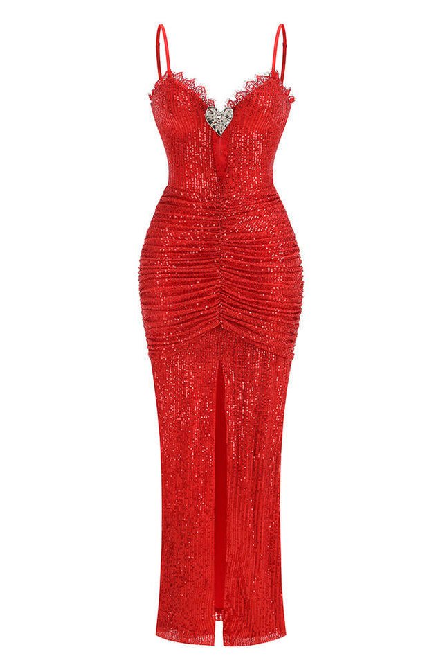 Red Sequin Slit Maxi DressEvening DressesRedS(2)redLuxe Lane