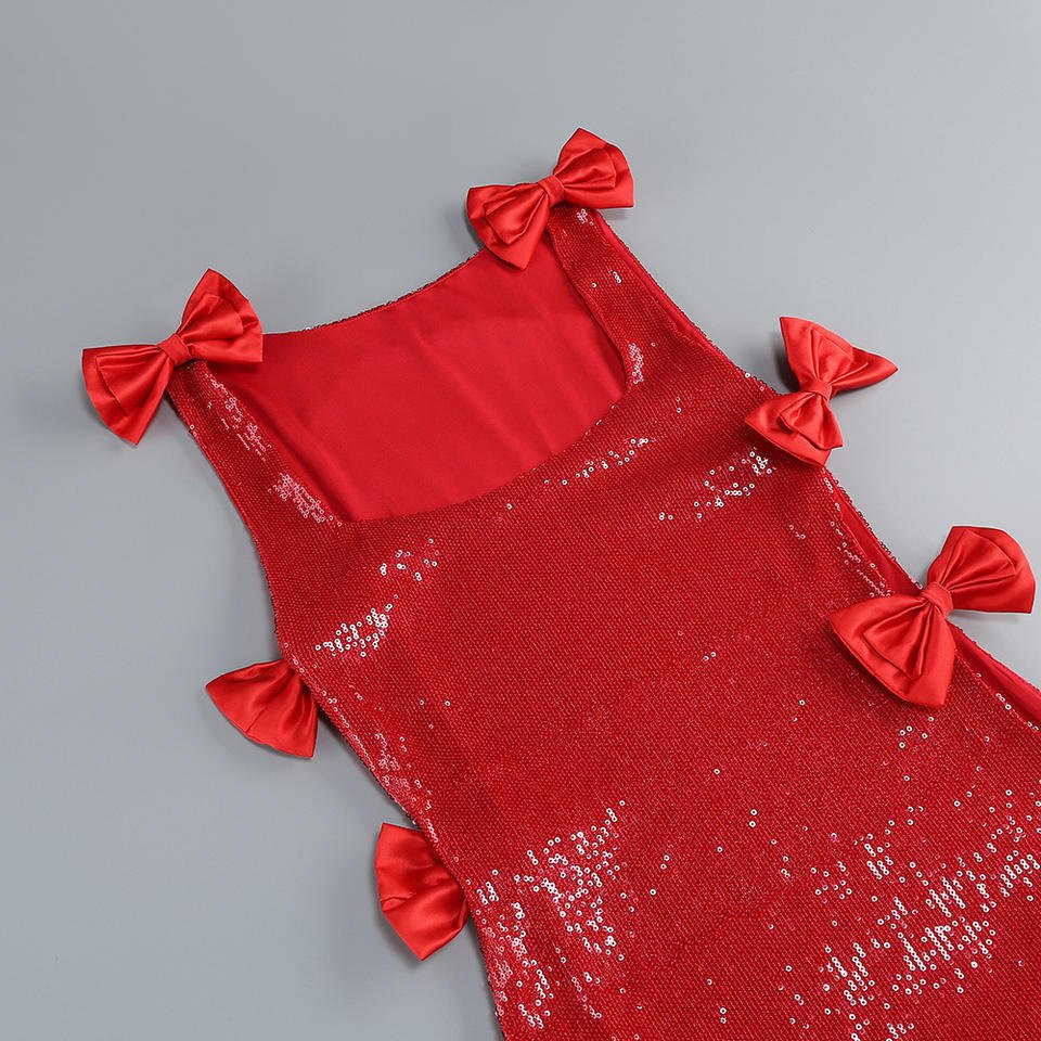 Red Sequin Slit Maxi Dresssheath gownRedS(2)redLuxe Lane