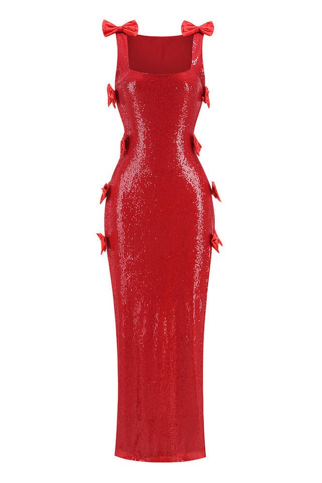 Red Sequin Slit Maxi Dresssheath gownRedS(2)redLuxe Lane