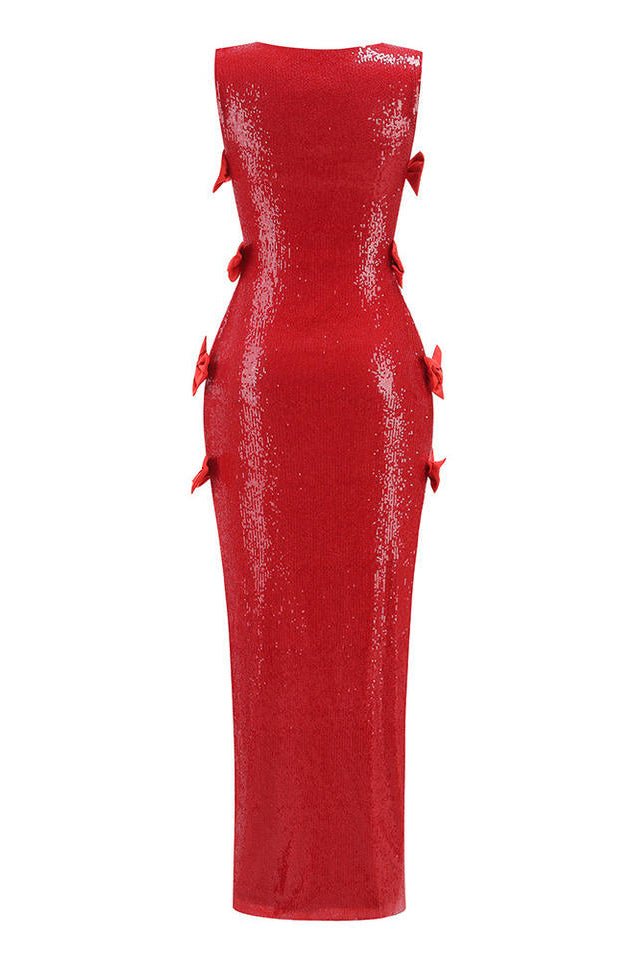 Red Sequin Slit Maxi Dresssheath gownRedS(2)redLuxe Lane