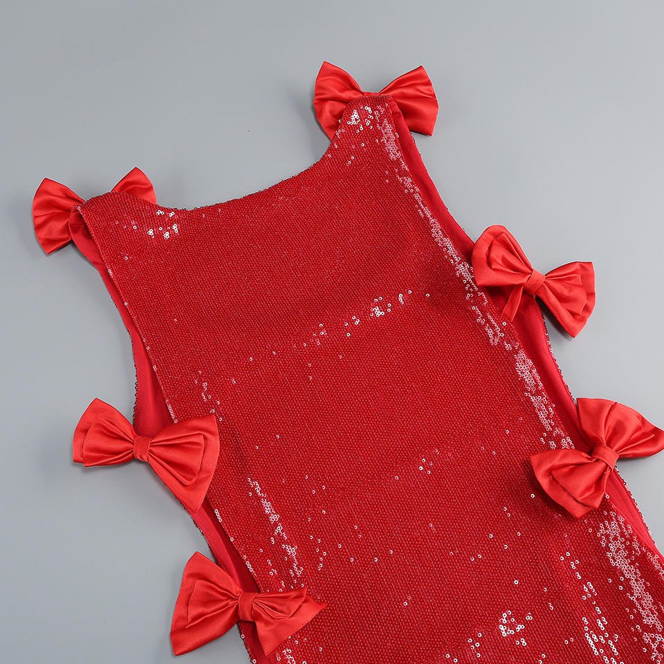 Red Sequin Slit Maxi Dresssheath gownRedS(2)redLuxe Lane