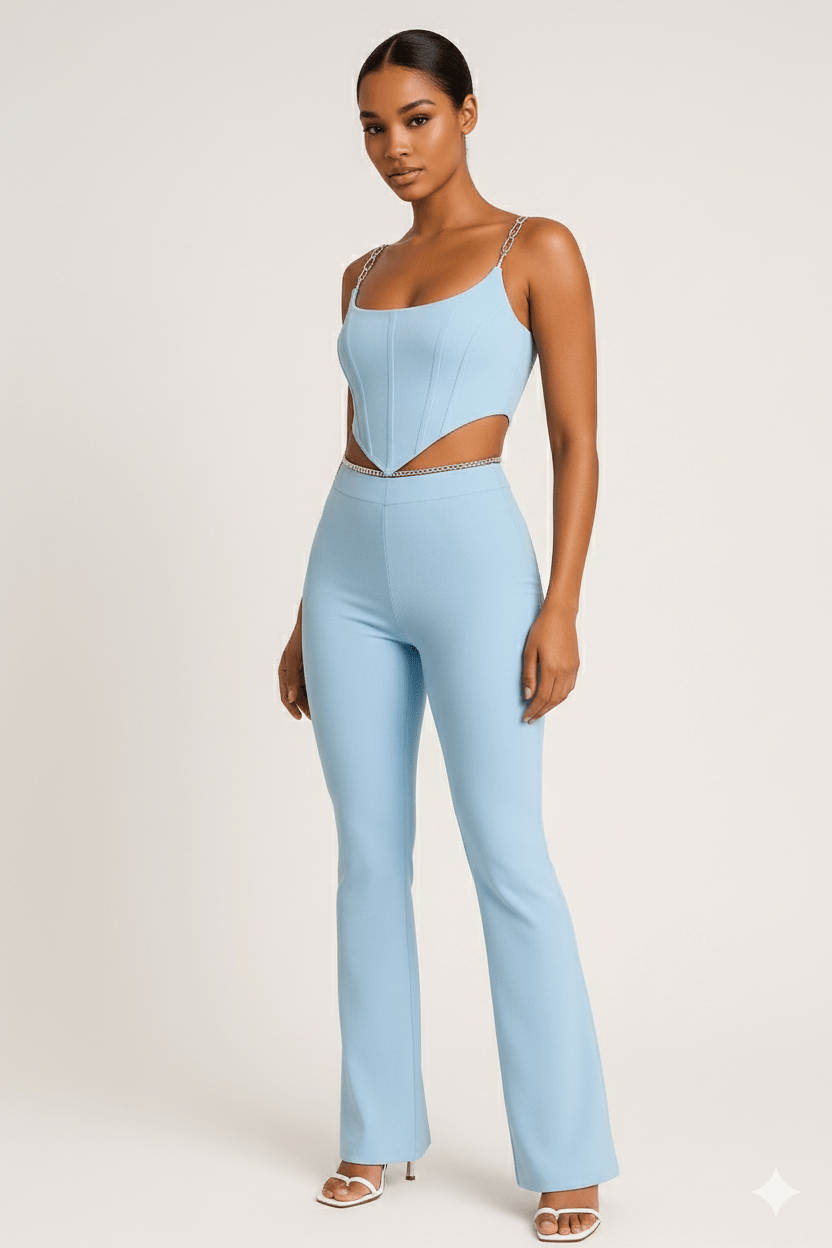 Rhea Fitted Camisole Two - Piece Set by Luxe Lane | from Luxe Lane | SKU:  | Barcode:  | Options: Blue XS | Rhea Fitted Camisole Two - Piece Set