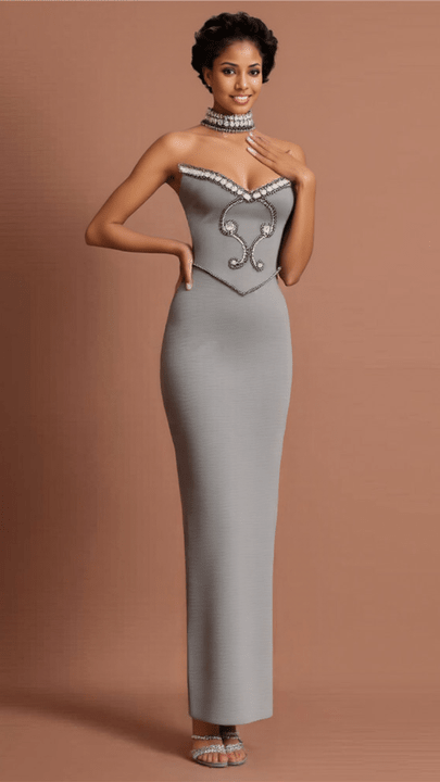 Rhinestone Beaded V - Neck Bandage Evening GownParty dressesBlackXS(4)Luxe Lane