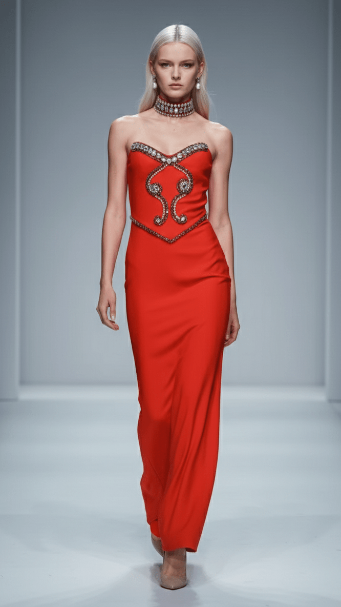 Rhinestone Beaded V - Neck Bandage Evening GownParty dressesRedXS(4)Luxe Lane