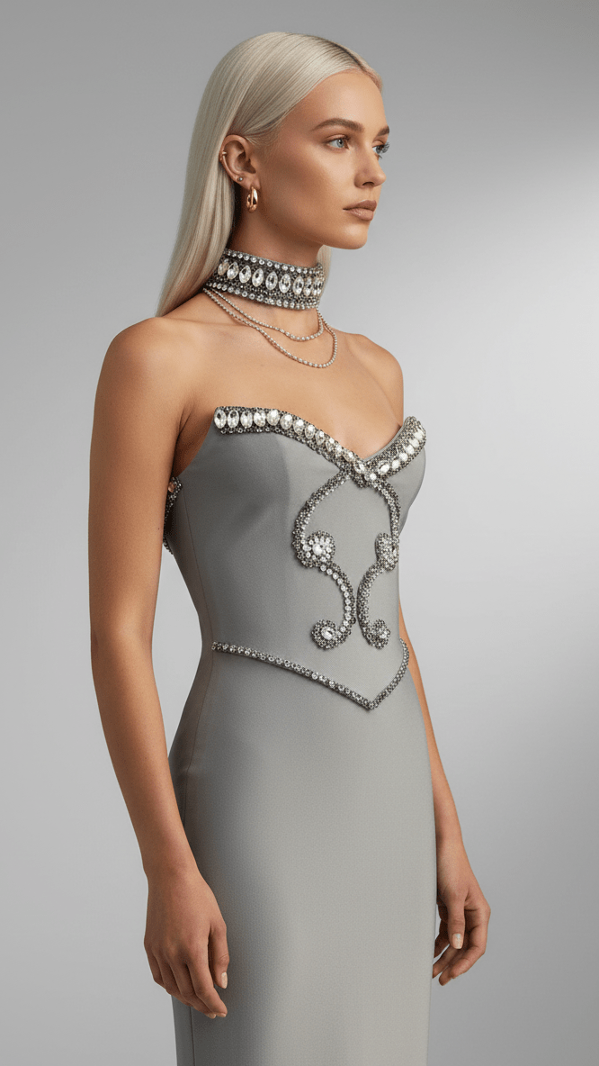 Rhinestone Beaded V - Neck Bandage Evening GownParty dressesRedXS(4)Luxe Lane