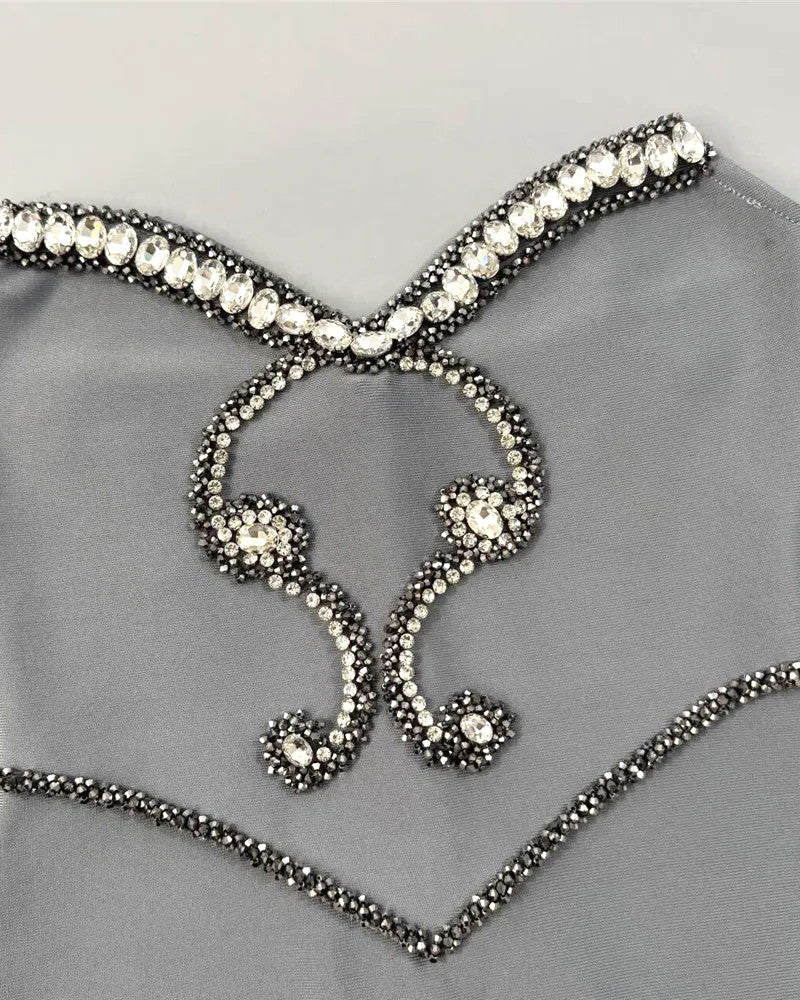 Rhinestone Beaded V - Neck Bandage Evening GownParty dressesRedXS(4)Luxe Lane