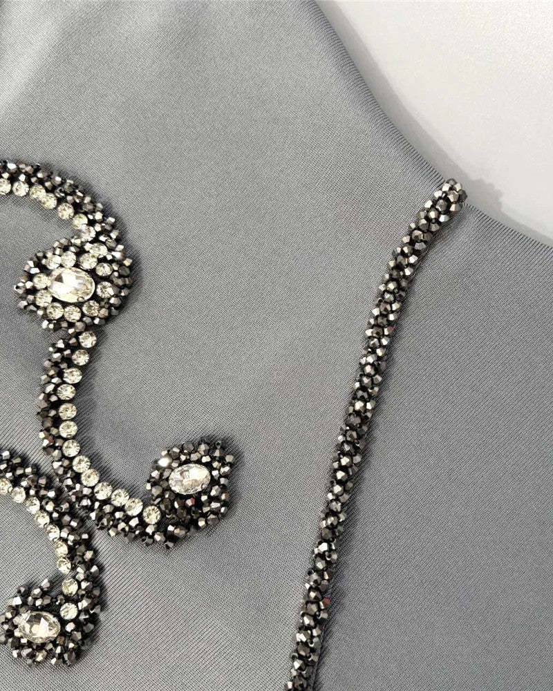 Rhinestone Beaded V - Neck Bandage Evening GownParty dressesRedXS(4)Luxe Lane