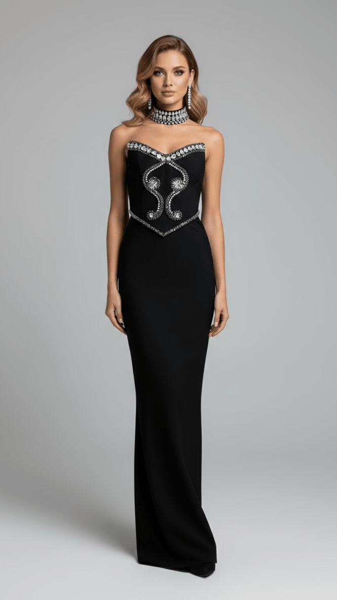 Rhinestone Beaded V - Neck Bandage Evening GownParty dressesGreyXS(4)Luxe Lane
