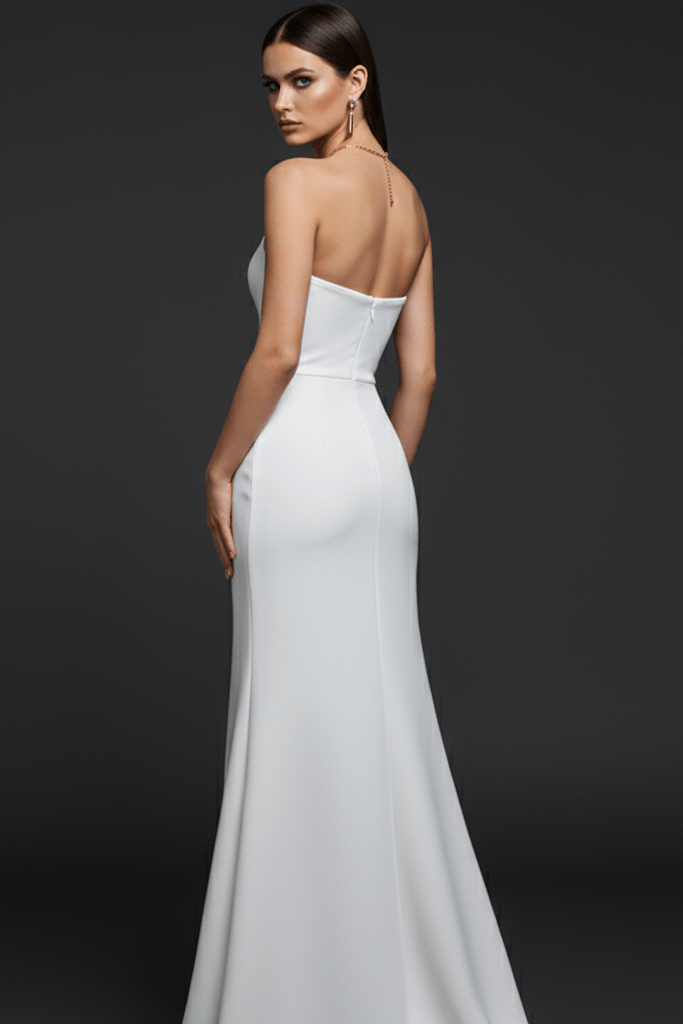 Rhinestone Chain Off - Shoulder Mermaid Evening Dress by Luxe Lane | mermaid gown from Luxe Lane | SKU: -5 | Barcode:  | Options: White XS(4) | Rhinestone Chain Off - Shoulder Mermaid Evening Dress