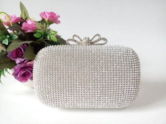 Rhinestone Chain Oval Evening Clutch Bag by CJ | 0 from Luxe Lane | SKU: CJNS145997601AZ | Barcode:  | Options: Silver | Rhinestone Chain Oval Evening Clutch Bag