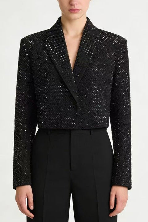 Rhinestone Cropped Blazer JacketBlackS(6)blackLuxe Lane
