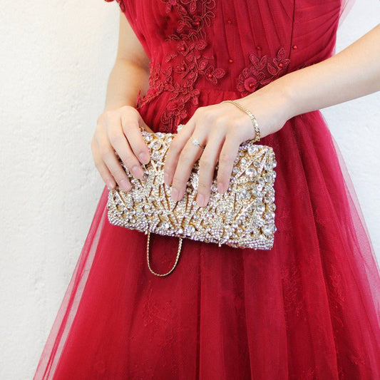 Rhinestone Cutout Diamond Evening Bag by CJ | 0 from Luxe Lane | SKU: CJNS151970001AZ | Barcode:  | Options: Red | Rhinestone Cutout Diamond Evening Bag
