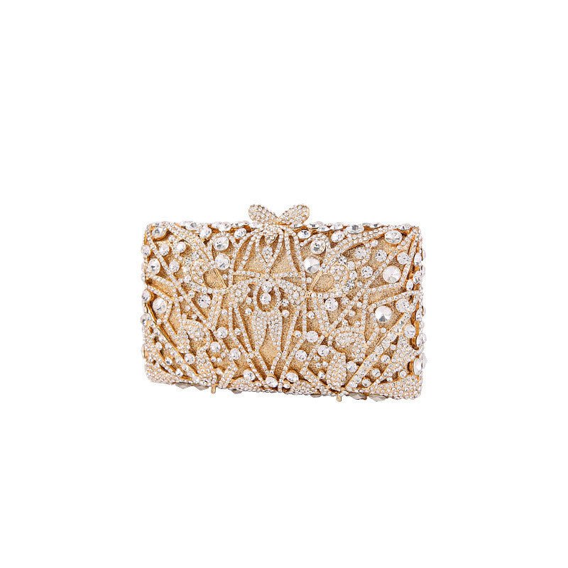 Rhinestone Cutout Diamond Evening Bag by CJ | 0 from Luxe Lane | SKU: CJNS151970004DW | Barcode:  | Options: Light gold | Rhinestone Cutout Diamond Evening Bag