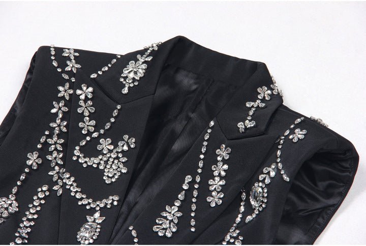 Rhinestone Deep V Sleeveless Cropped Blazer VestBlazerWhiteS(6)Luxe Lane