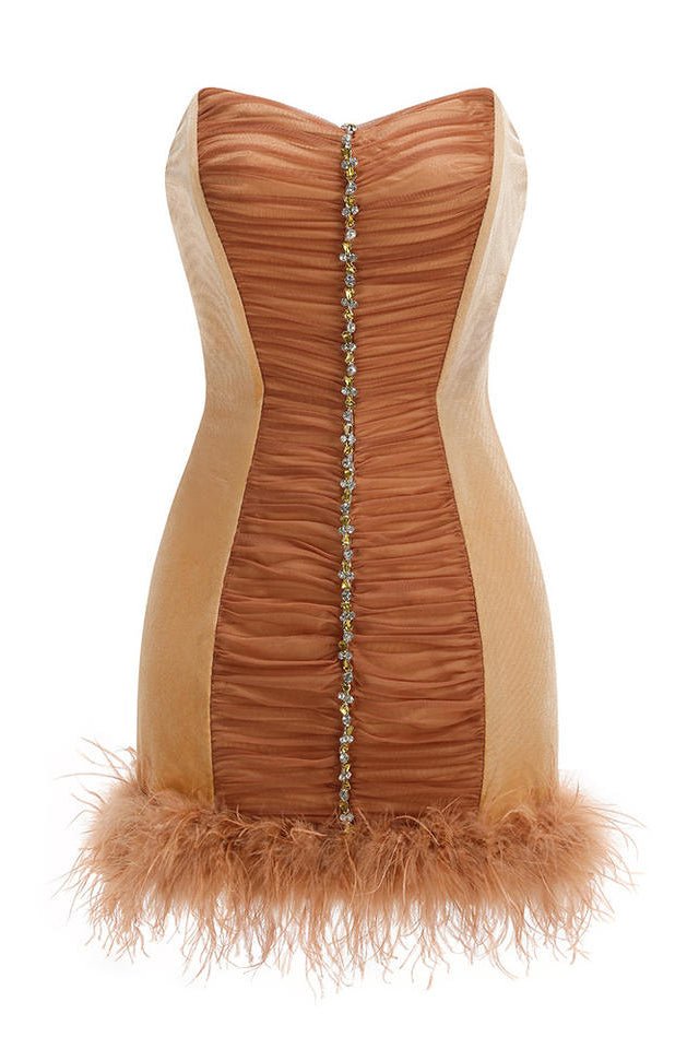 Rhinestone Feather Mini DressClub DressesTurmericS(2)Luxe Lane