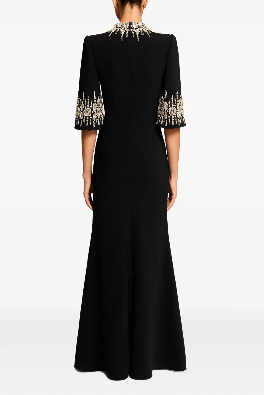 Rhinestone High Neck Long Sleeve A Line Evening GownParty dressesBlackS(6)blackLuxe Lane