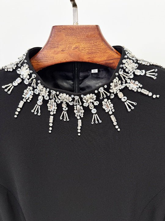 Rhinestone High Neck Long Sleeve A Line Evening GownParty dressesBlackS(6)blackLuxe Lane