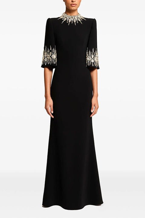 Rhinestone High Neck Long Sleeve A Line Evening GownParty dressesBlackS(6)blackLuxe Lane