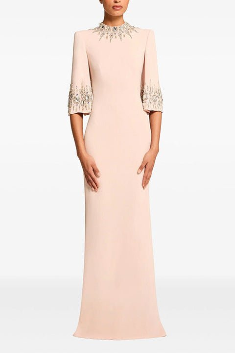 Rhinestone High Neck Long Sleeve A Line Evening GownParty dressesBlackS(6)blackLuxe Lane