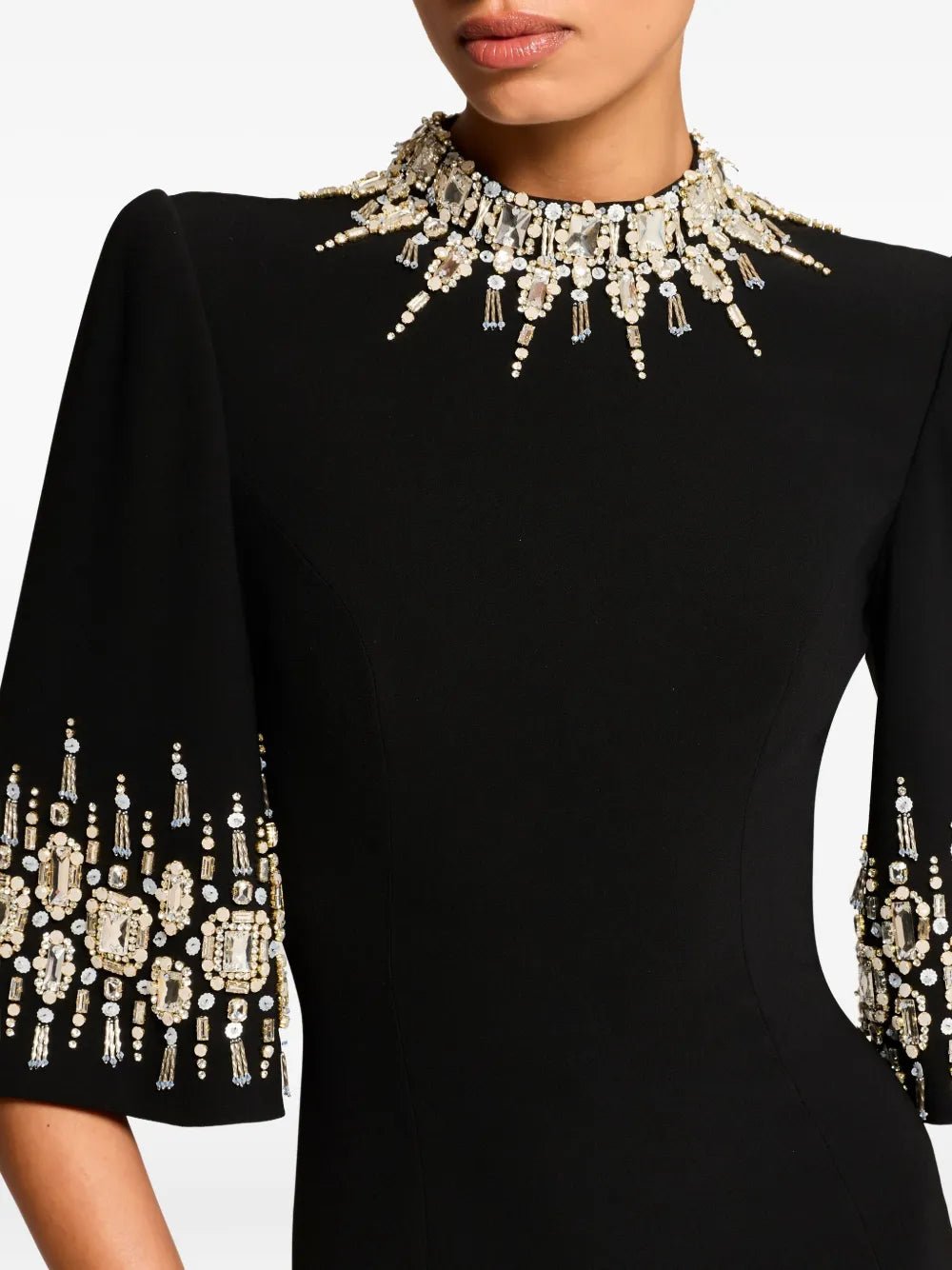 Rhinestone High Neck Long Sleeve A Line Evening GownParty dressesPinkS(6)blackLuxe Lane