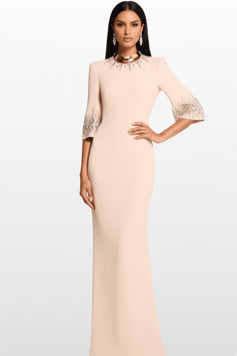 Rhinestone High Neck Long Sleeve A Line Evening GownParty dressesPinkS(6)blackLuxe Lane