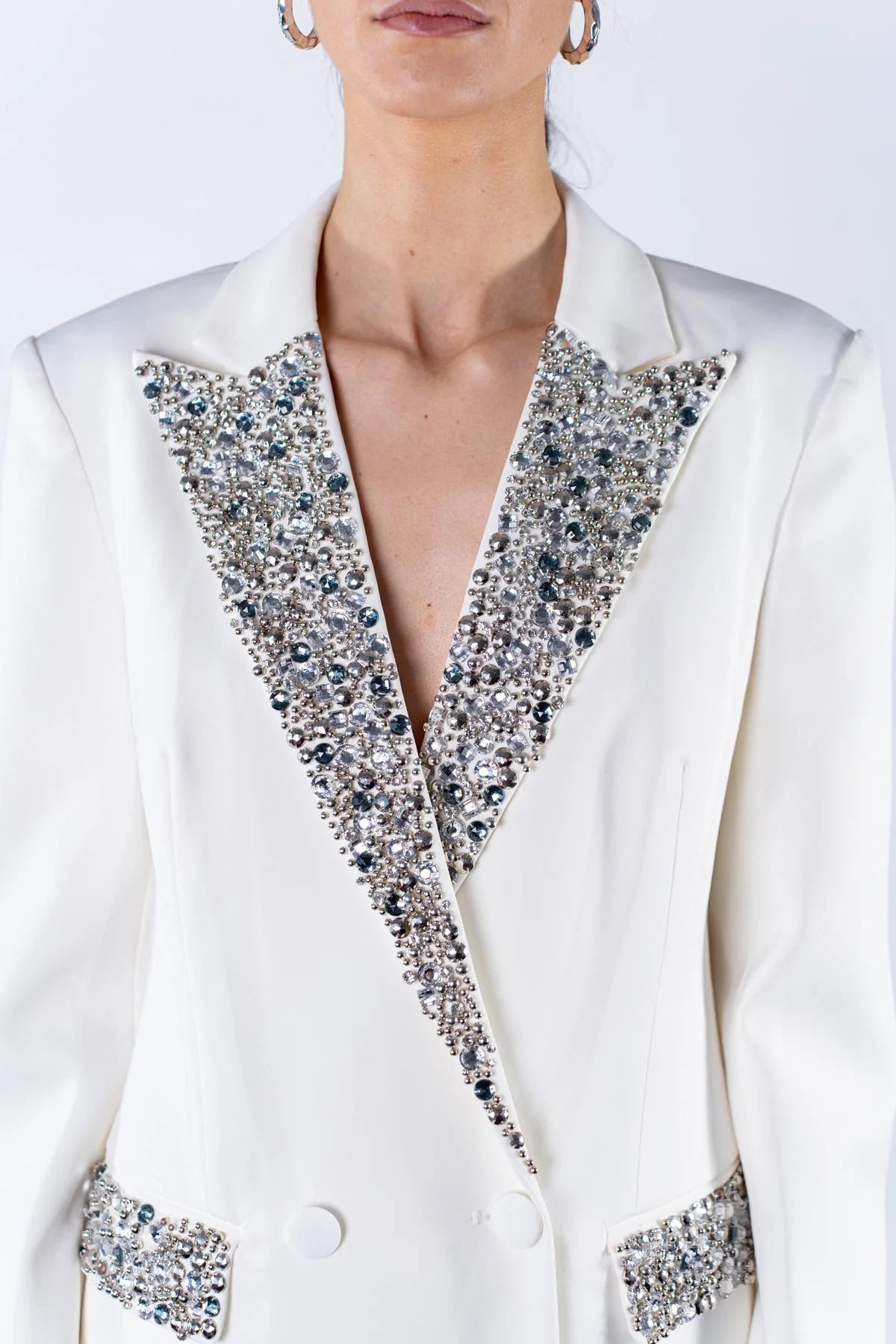 Rhinestone Lapel Double - Breasted Blazer Dress by Luxe Lane | from Luxe Lane | SKU: -6 | Barcode:  | Options: Black S(2) | Rhinestone Lapel Double - Breasted Blazer Dress