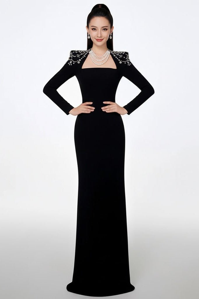 Rhinestone Long Sleeve Bodycon Evening Dress by Shine | from Luxe Lane | SKU: -1 | Barcode:  | Options: Red M(8) | Rhinestone Long Sleeve Bodycon Evening Dress